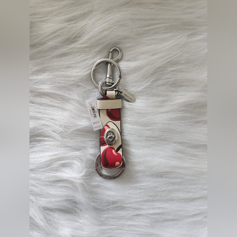 COACH TRIGGER SNAP BAG CHARM Key Chain CHERRY PRINT - Picture 2 of 6